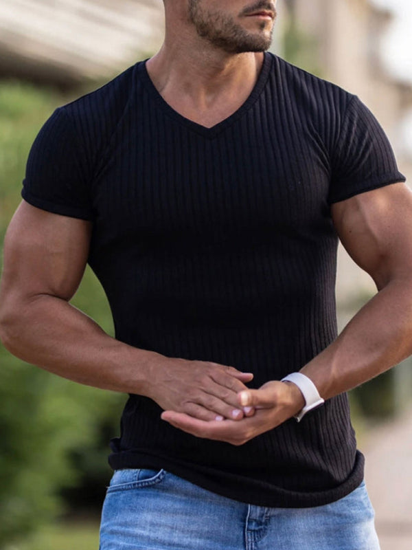 Summer slim V-neck sports fitness breathable solid color short-sleeved T-shirt - Sharpline Insights, LLC