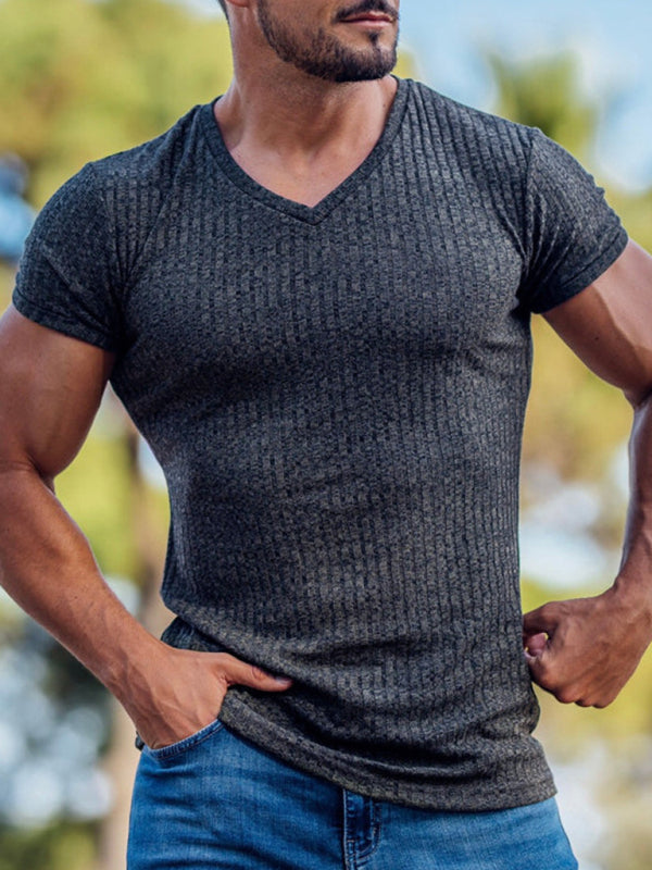 Summer slim V-neck sports fitness breathable solid color short-sleeved T-shirt - Sharpline Insights, LLC