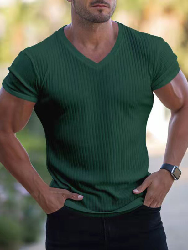 Summer slim V-neck sports fitness breathable solid color short-sleeved T-shirt - Sharpline Insights, LLC