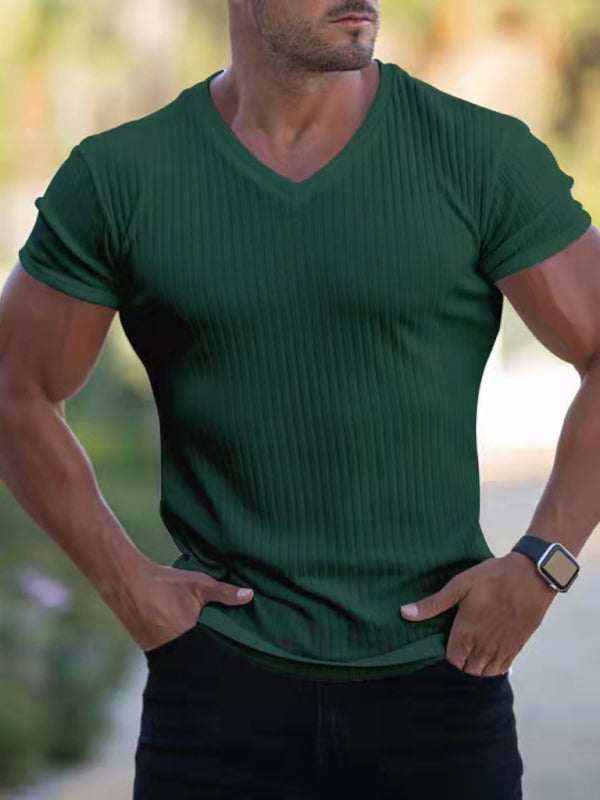 Summer slim V-neck sports fitness breathable solid color short-sleeved T-shirt - Sharpline Insights, LLC