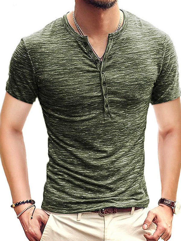 Summer Men's Short Sleeve Men's T-Shirt Henley Collar Slim Fit Men's Clothing - Sharpline Insights, LLC