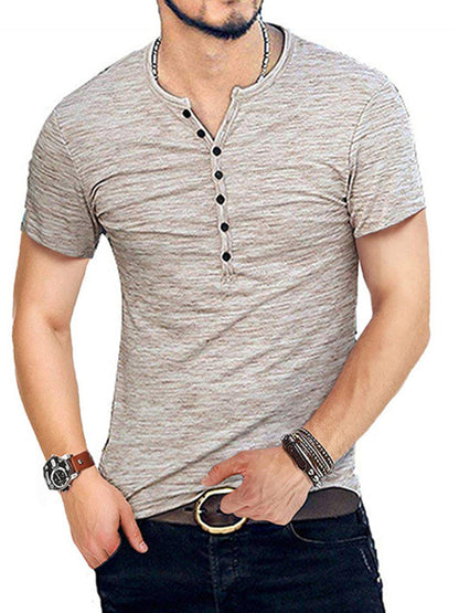 Summer Men's Short Sleeve Men's T-Shirt Henley Collar Slim Fit Men's Clothing - Sharpline Insights, LLC