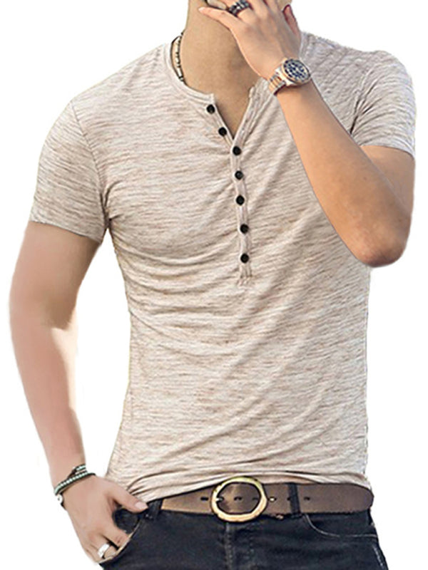 Summer Men's Short Sleeve Men's T-Shirt Henley Collar Slim Fit Men's Clothing - Sharpline Insights, LLC