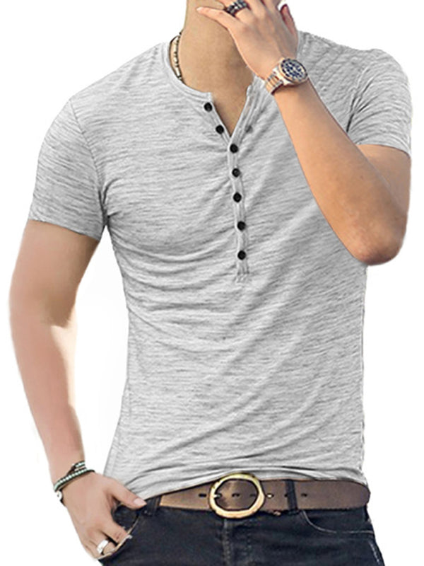 Summer Men's Short Sleeve Men's T-Shirt Henley Collar Slim Fit Men's Clothing - Sharpline Insights, LLC