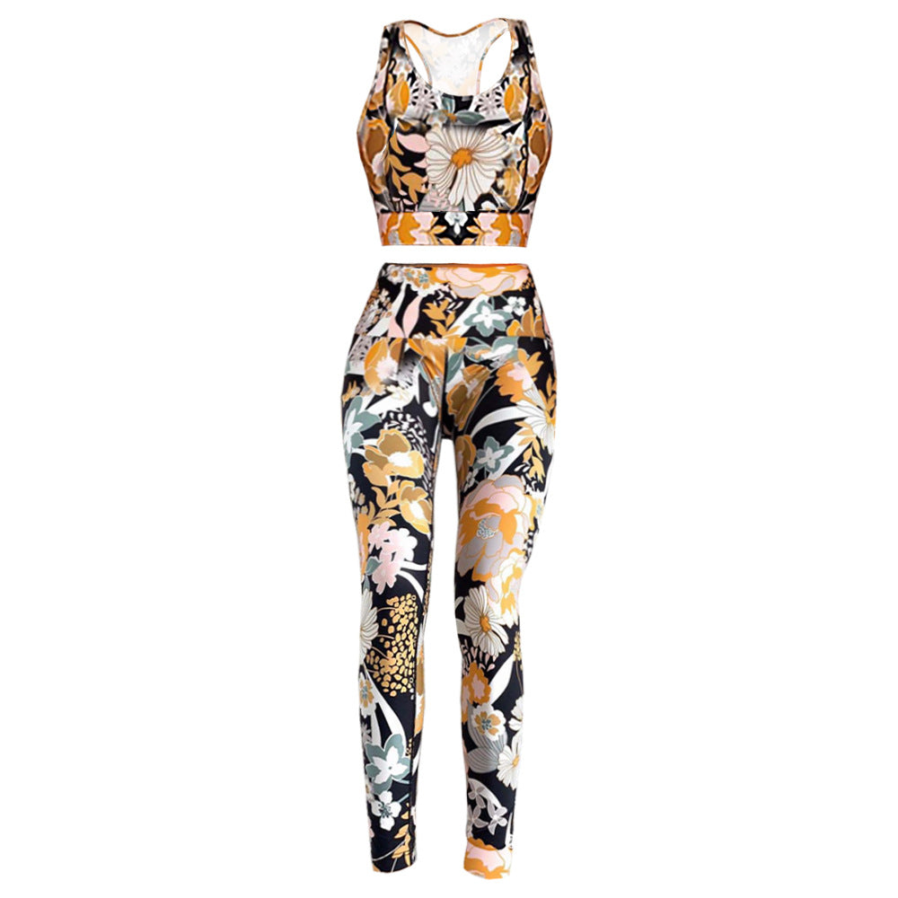 Popular Printed Sports Vest Yoga Fitness Summer Suit Women two piece set - Sharpline Insights