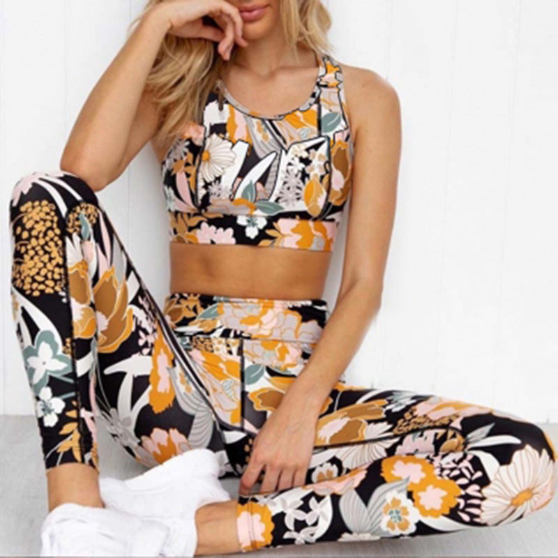 Popular Printed Sports Vest Yoga Fitness Summer Suit Women two piece set - Sharpline Insights