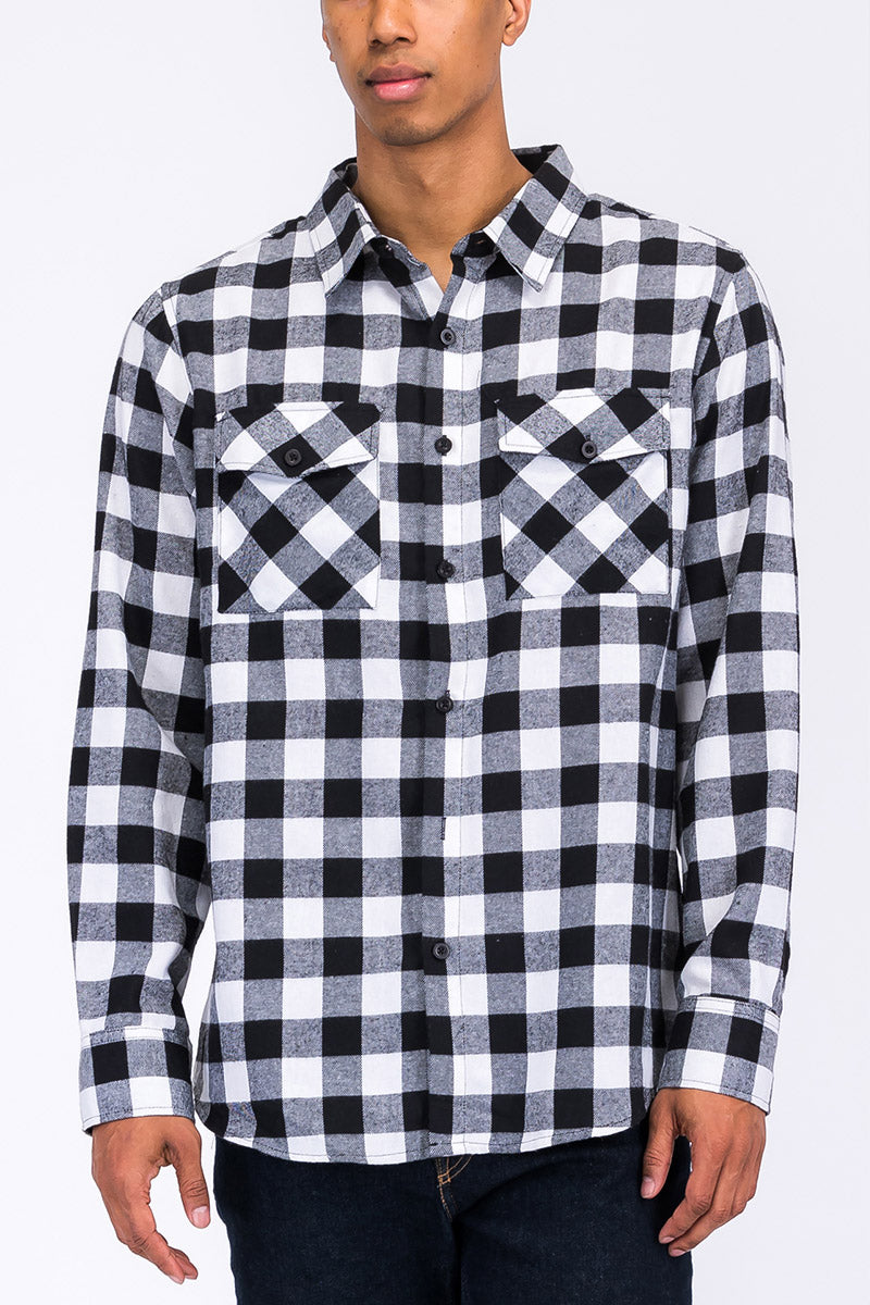 Long Sleeve Checkered Plaid Brushed Flannel - Sharpline Insights, LLC