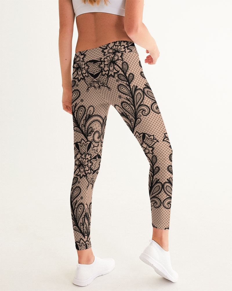 Black & Nude Lace Women's Yoga Pants - Sharpline Insights, LLC