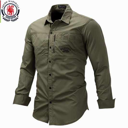 Fashion Military Shirt Long Sleeve Multi-Pocket Casual Shirts - Sharpline Insights, LLC