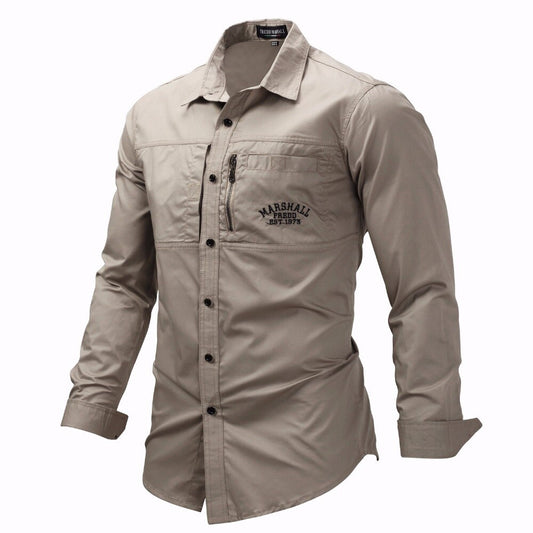 Fashion Military Shirt Long Sleeve Multi-Pocket Casual Shirts - Sharpline Insights, LLC