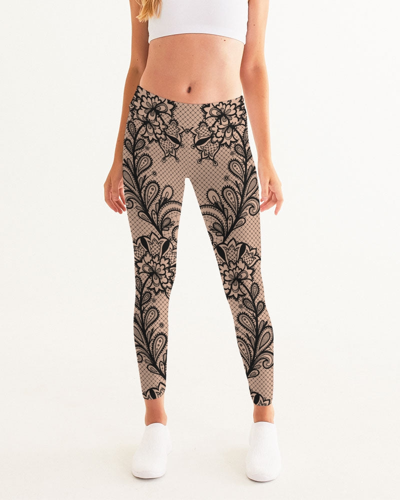 Black & Nude Lace Women's Yoga Pants - Sharpline Insights, LLC