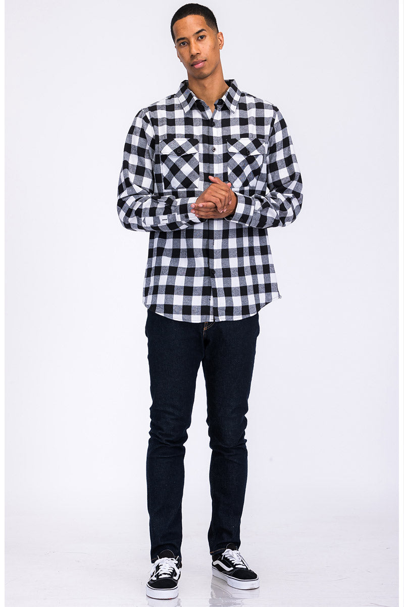 Long Sleeve Checkered Plaid Brushed Flannel - Sharpline Insights, LLC