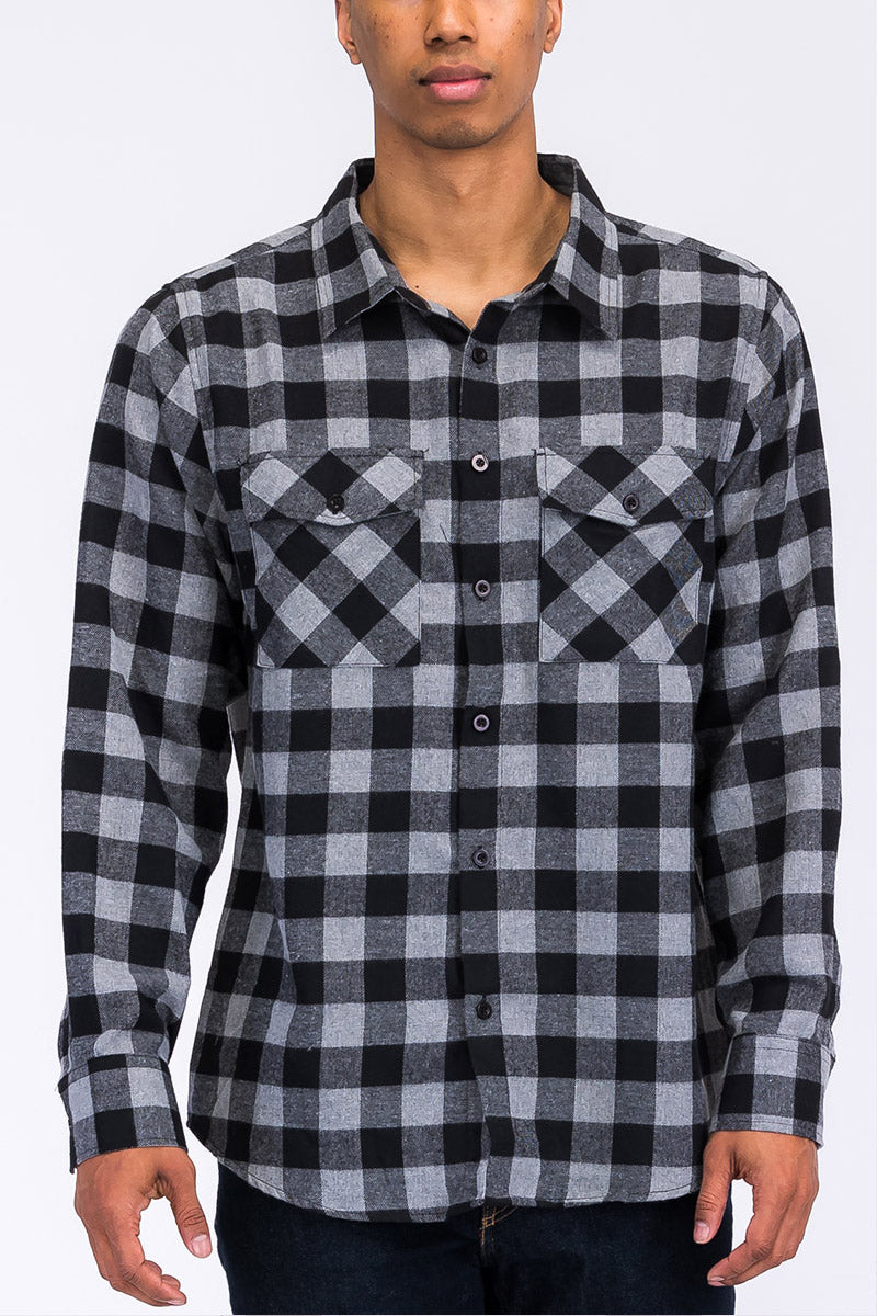 Long Sleeve Checkered Plaid Brushed Flannel - Sharpline Insights, LLC