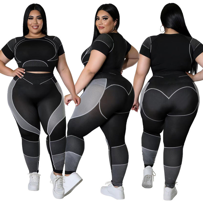 Fashion Splicing Elasticity Plus Size Tracksuits for Women - Sharpline Insights, LLC