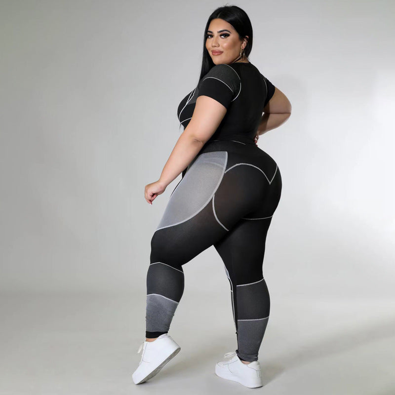 Fashion Splicing Elasticity Plus Size Tracksuits for Women - Sharpline Insights, LLC