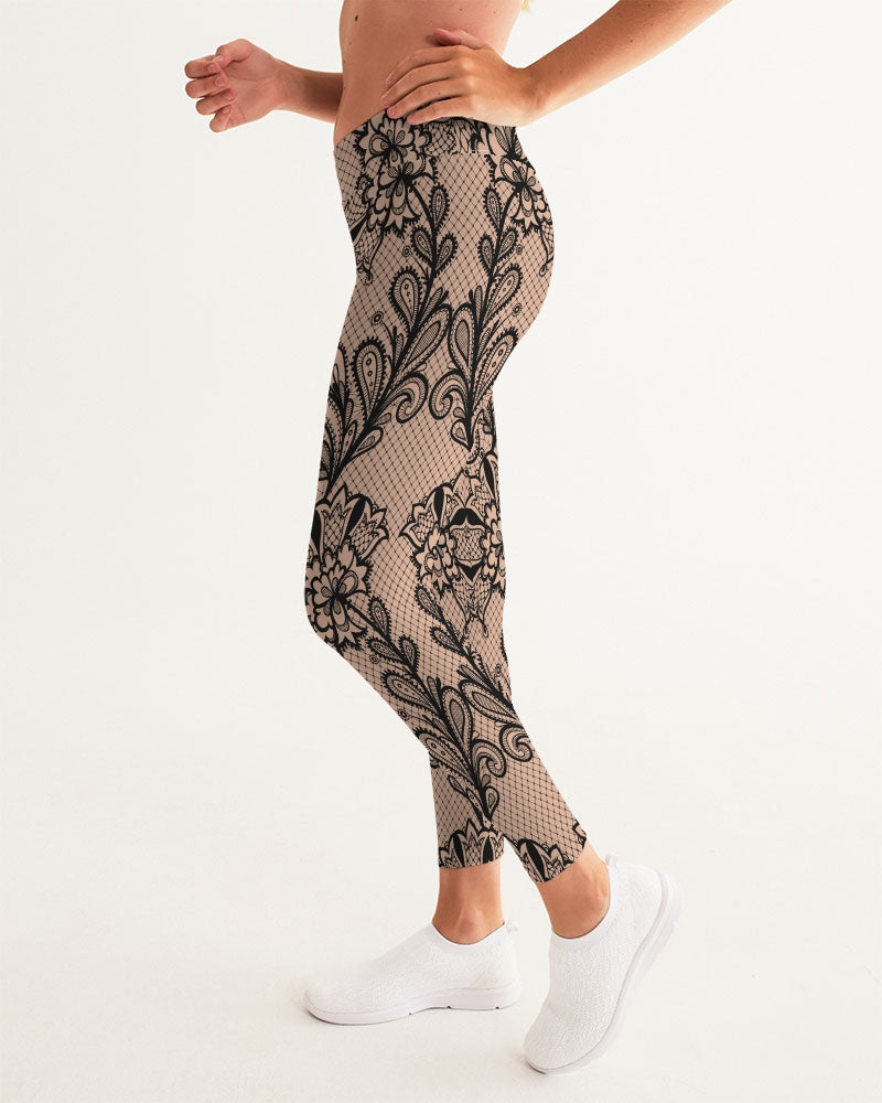 Black & Nude Lace Women's Yoga Pants - Sharpline Insights, LLC