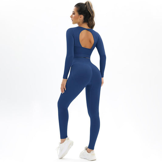 Seamless Knitted Backless High Elastic Peach Hip Raise High Waist Long Sleeves Yoga Running Workout Exercise Outfit - Sharpline Insights