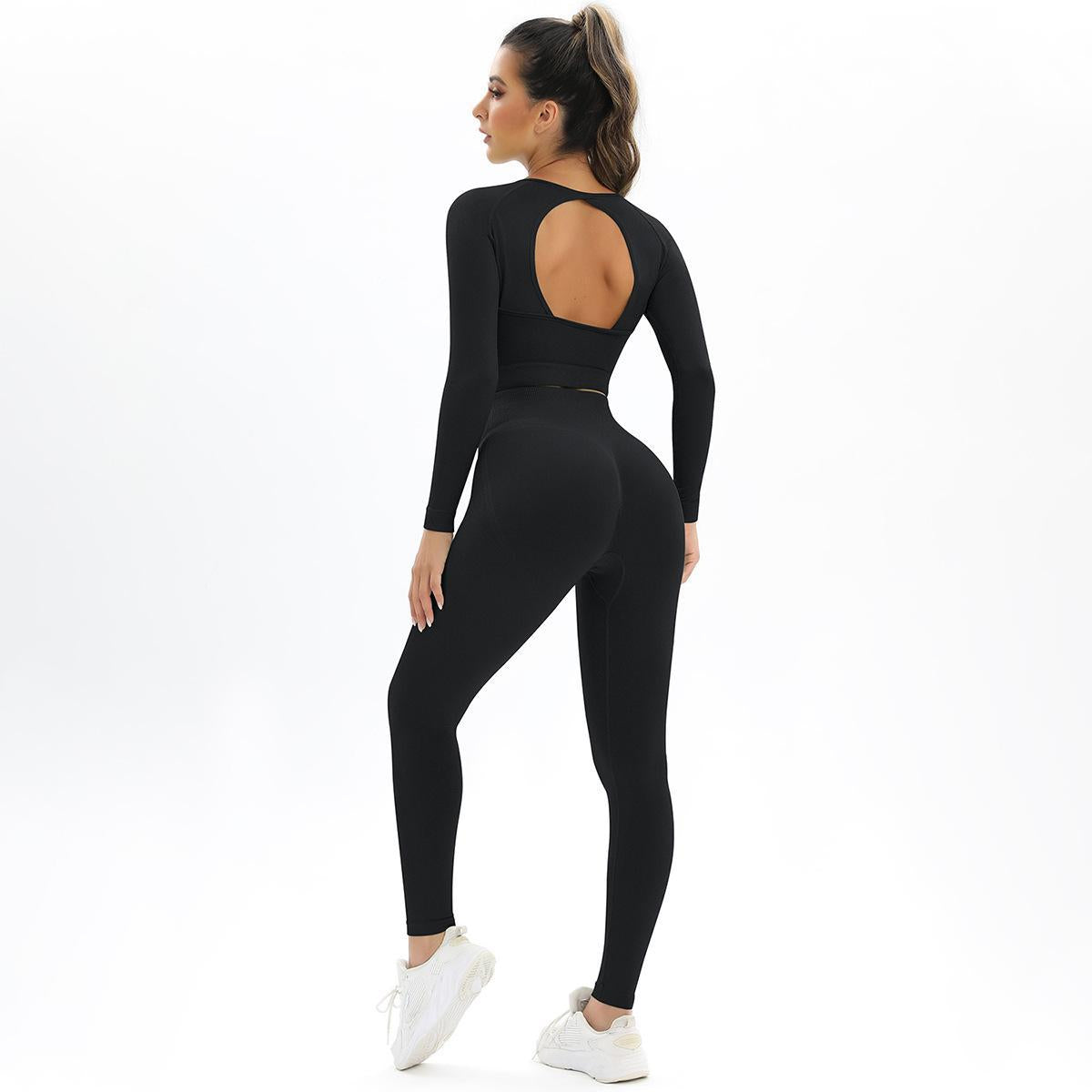 Seamless Knitted Backless High Elastic Peach Hip Raise High Waist Long Sleeves Yoga Running Workout Exercise Outfit - Sharpline Insights