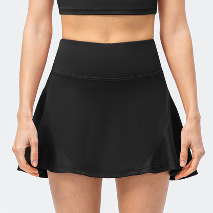 Spring Summer Women Tennis Skirt Faux Two Pieces Sports Culottes Nude Feel Running Dance Training Fitness Skirt - Sharpline Insights