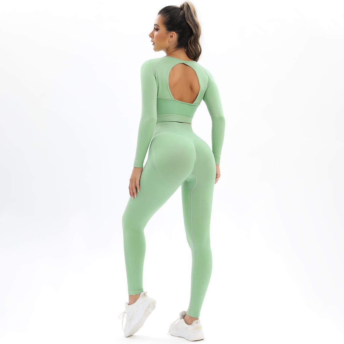 Seamless Knitted Backless High Elastic Peach Hip Raise High Waist Long Sleeves Yoga Running Workout Exercise Outfit - Sharpline Insights