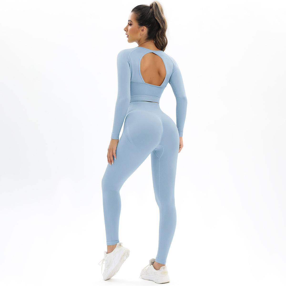 Seamless Knitted Backless High Elastic Peach Hip Raise High Waist Long Sleeves Yoga Running Workout Exercise Outfit - Sharpline Insights