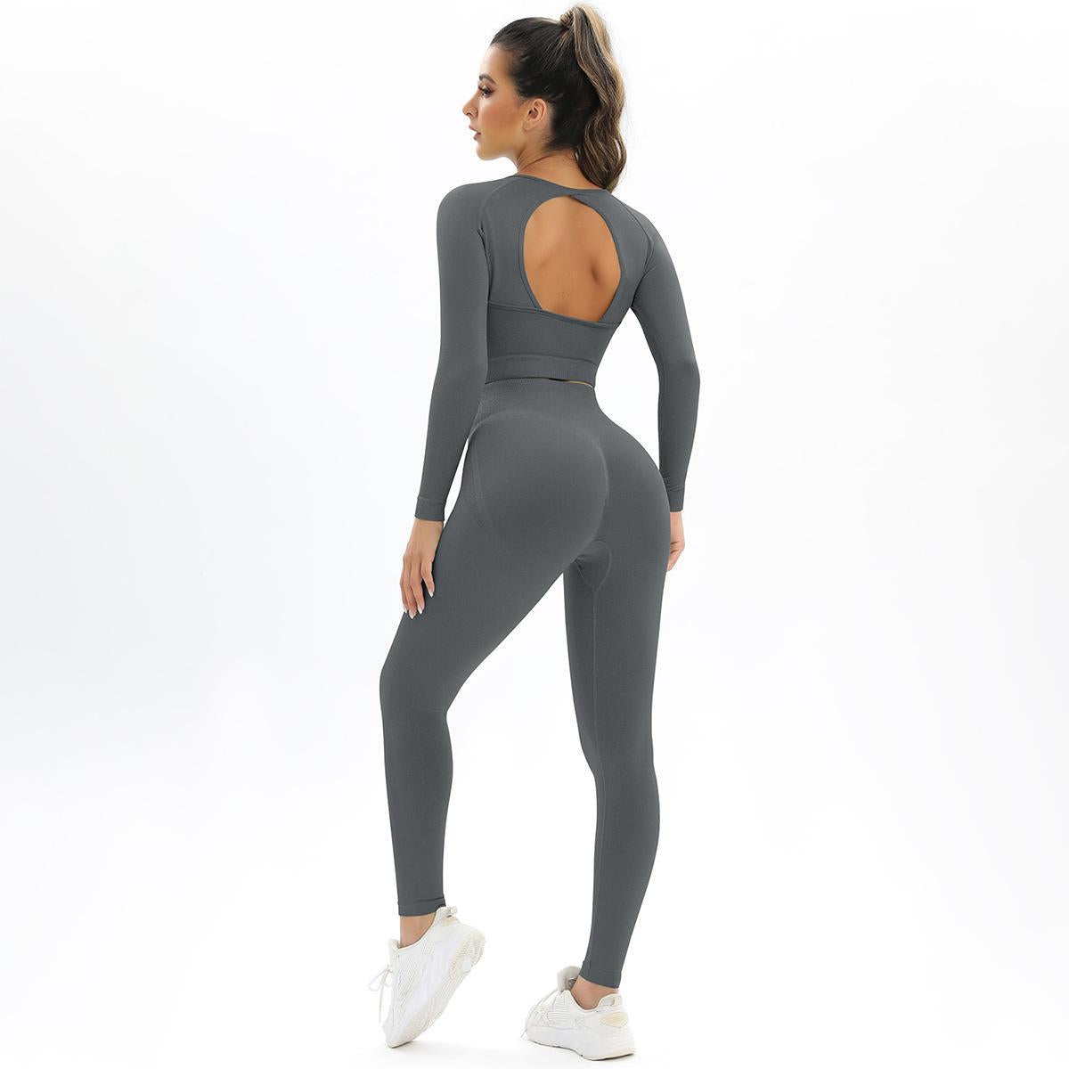 Seamless Knitted Backless High Elastic Peach Hip Raise High Waist Long Sleeves Yoga Running Workout Exercise Outfit - Sharpline Insights