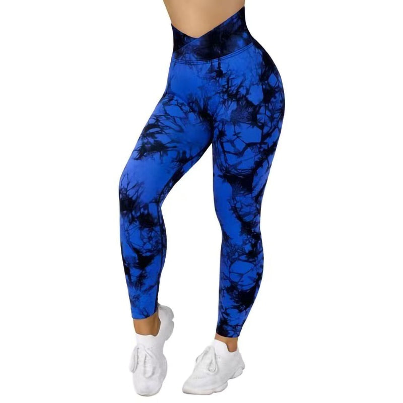 Tie Dye Women Seamless Leggings V-Waist Fitness Yoga Pants - Sharpline Insights