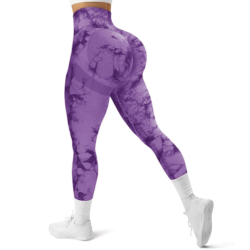 Tie Dye Women Seamless Leggings V-Waist Fitness Yoga Pants - Sharpline Insights