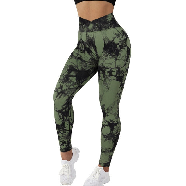 Tie Dye Women Seamless Leggings V-Waist Fitness Yoga Pants - Sharpline Insights