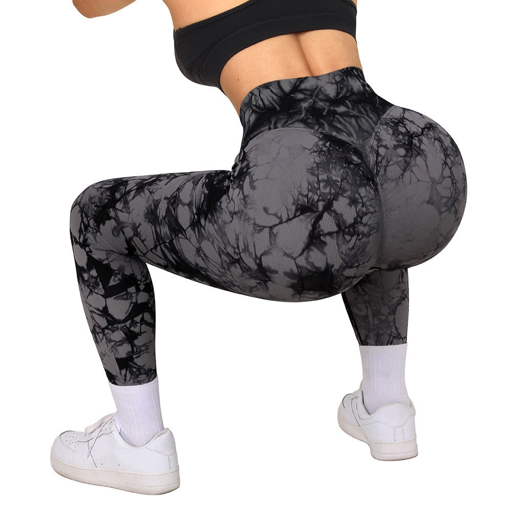 Tie Dye Women Seamless Leggings V-Waist Fitness Yoga Pants - Sharpline Insights