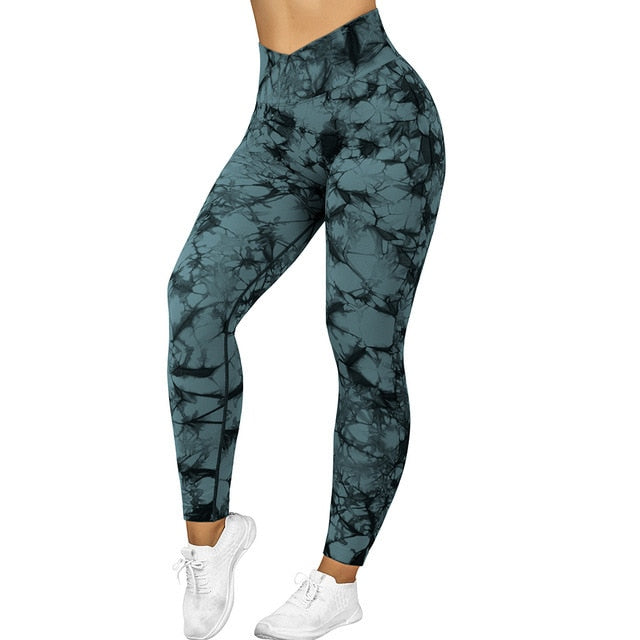 Tie Dye Women Seamless Leggings V-Waist Fitness Yoga Pants - Sharpline Insights