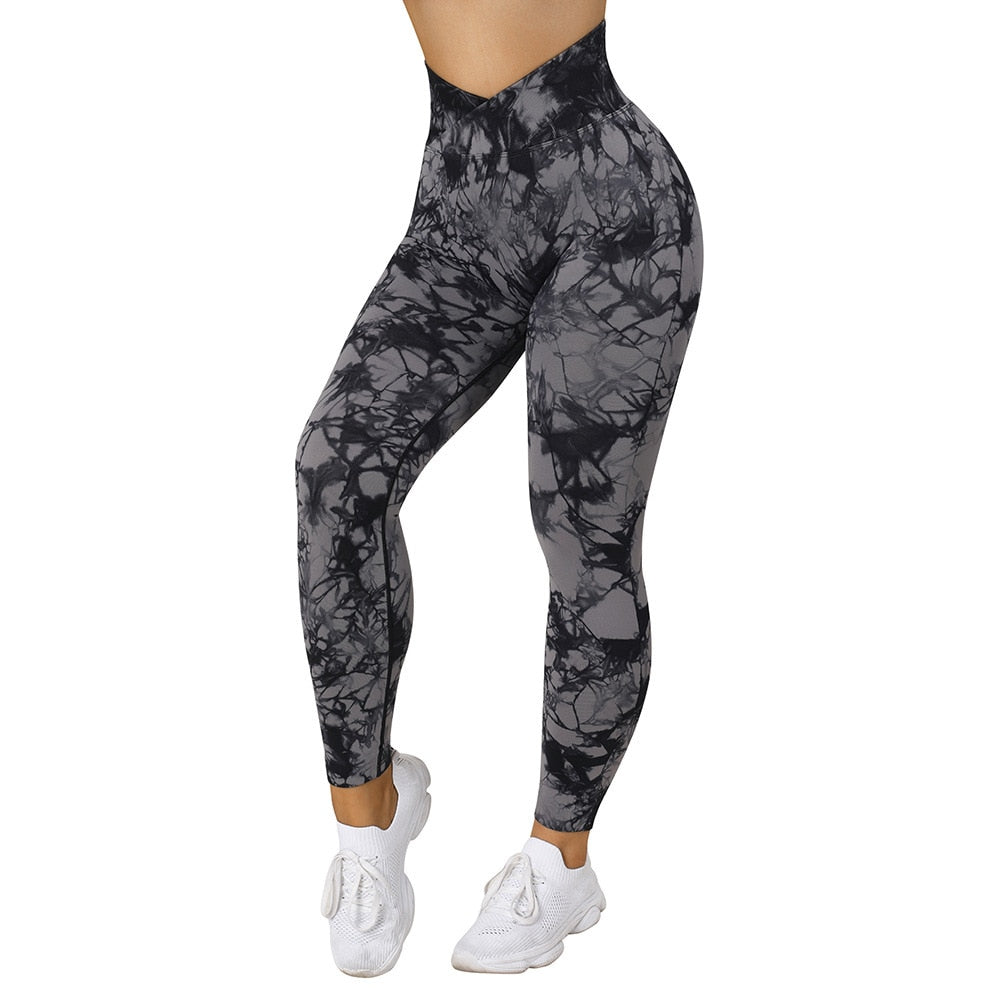 Tie Dye Women Seamless Leggings V-Waist Fitness Yoga Pants - Sharpline Insights