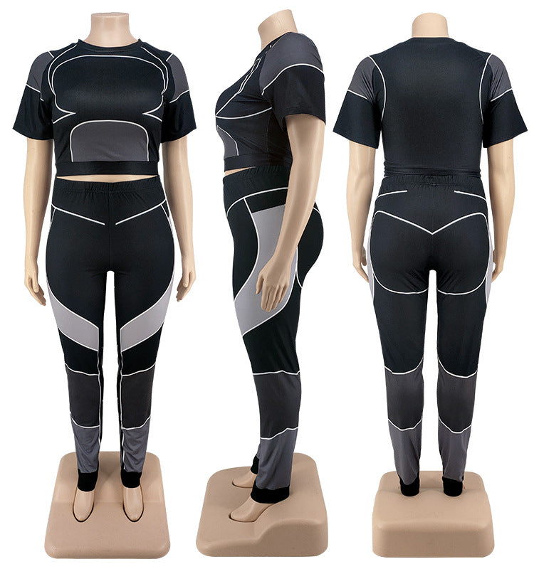 Fashion Splicing Elasticity Plus Size Tracksuits for Women - Sharpline Insights, LLC