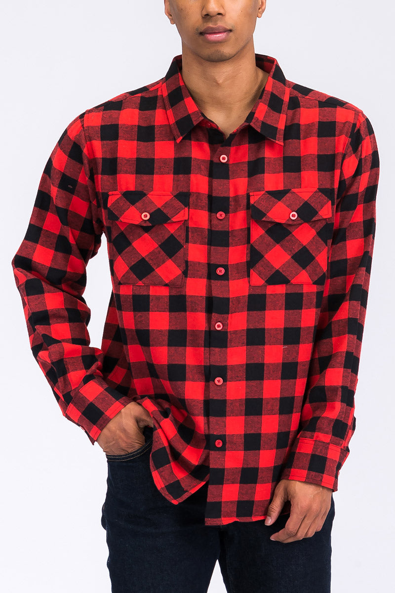 Long Sleeve Checkered Plaid Brushed Flannel - Sharpline Insights, LLC