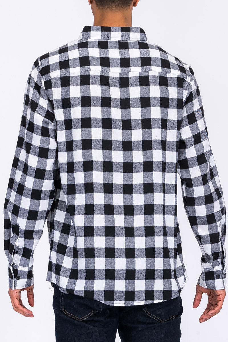 Long Sleeve Checkered Plaid Brushed Flannel - Sharpline Insights, LLC