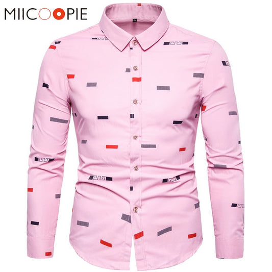 Long Sleeve Shirts Men Dress Autumn Spring Casual Plaid Business Slim Fit Pink - Sharpline Insights, LLC