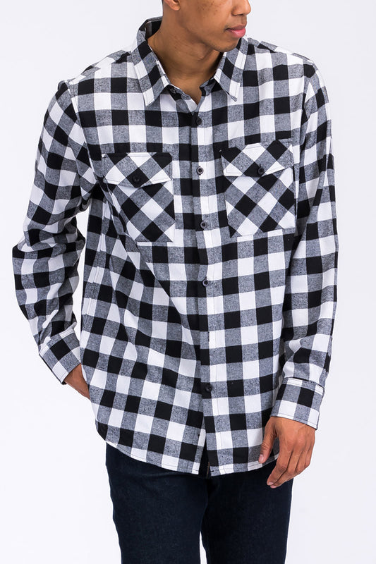 Long Sleeve Checkered Plaid Brushed Flannel - Sharpline Insights, LLC