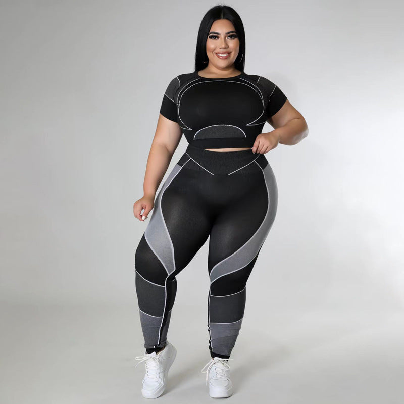 Fashion Splicing Elasticity Plus Size Tracksuits for Women - Sharpline Insights, LLC