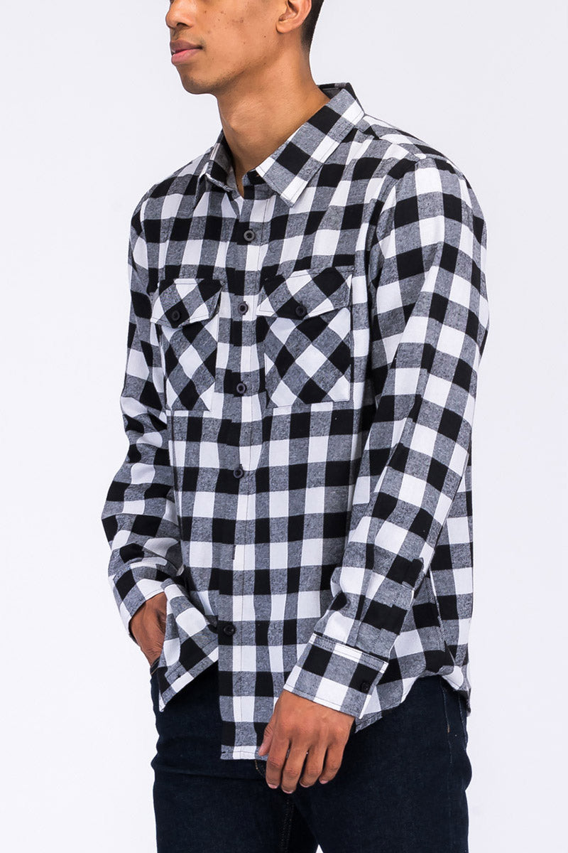 Long Sleeve Checkered Plaid Brushed Flannel - Sharpline Insights, LLC