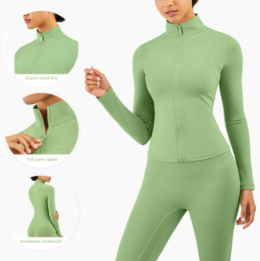 Workout Gym Outfit Nude Active Wear Fitness Clothing Women Long Sleeve Top With Zipper Jacket Suits 2 Piece Yoga Sets for Sport - Sharpline Insights, LLC