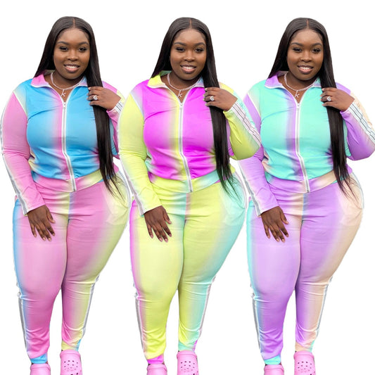 Plus Size Clothes Women L-5xl 2 Piece Set Gradient Patchwork - Sharpline Insights, LLC